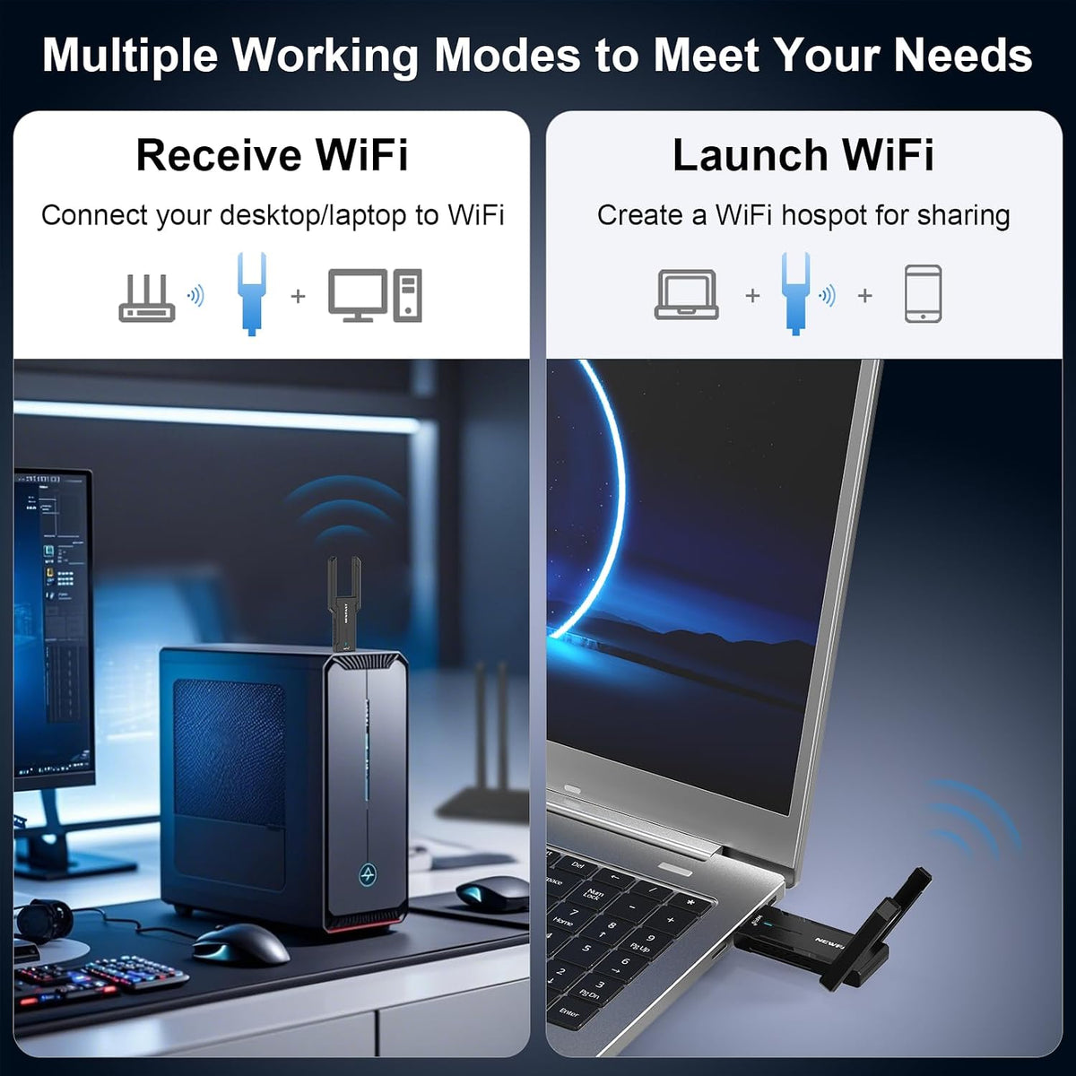 NEWFAST AX5400 Adaptador USB WiFi 6 para PC de escritorio Tri-Band USB 3.0