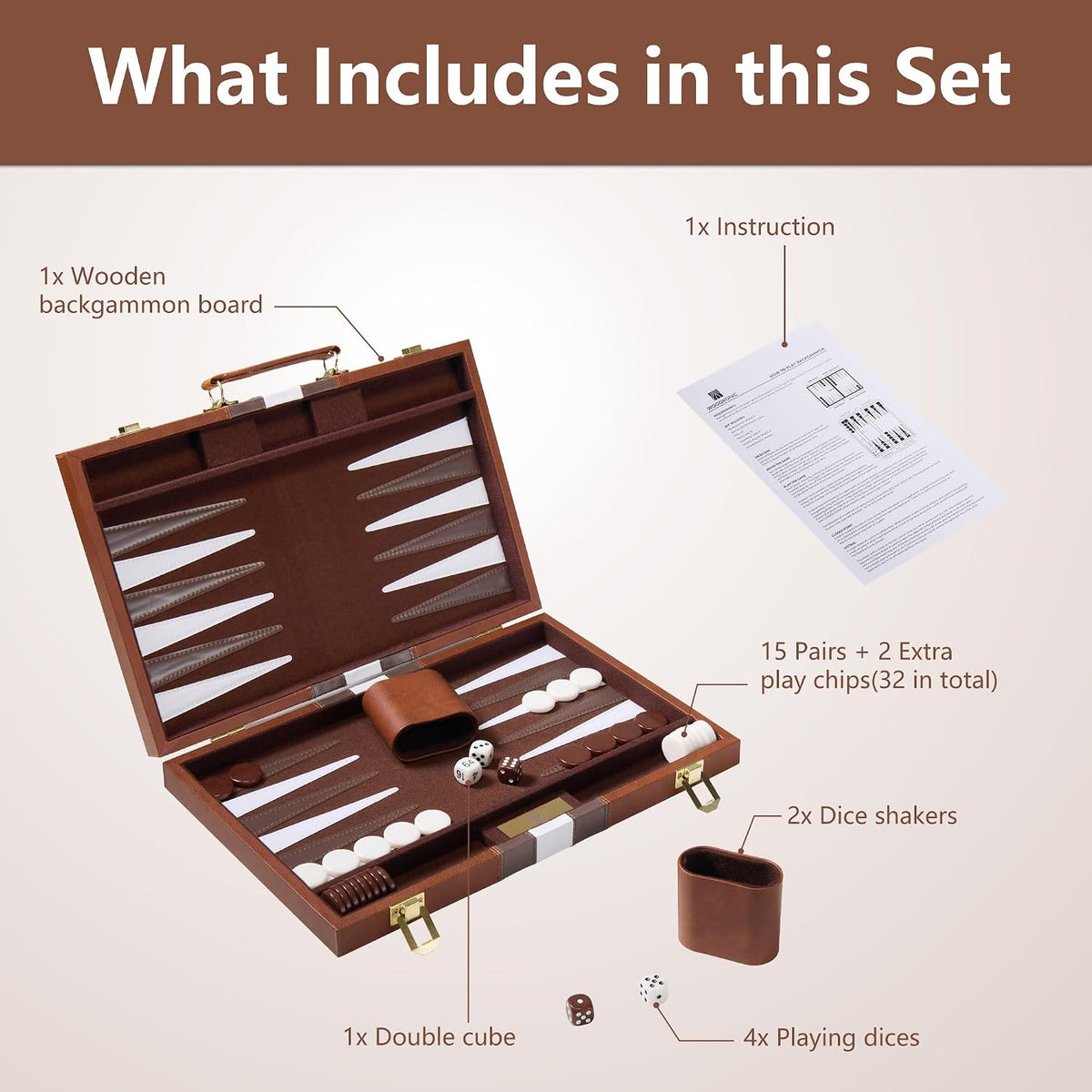 Backgammon Sets - Juegos de mesa clásicos de 11 pulgadas para 2 jugadores adultos, juego de estrategia de backgammon de viaje pequeño con funda de piel sintética de alta calidad, juego de