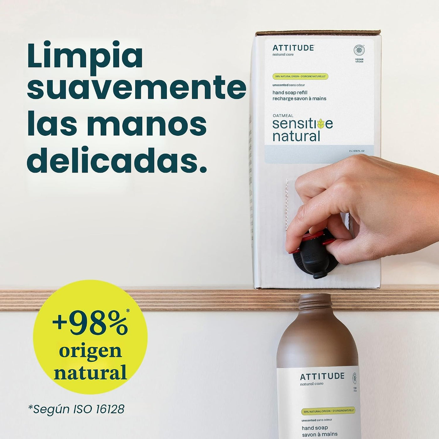 ATTITUDE Jabón de manos suave para pieles sensibles, verificado por...