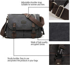 [Mejorado] Bolso mensajero vintage de lona para laptop 13" 15.6" 17" grande para libros y hombro para mujer y hombre Nuevo (Negro, X-Large)
