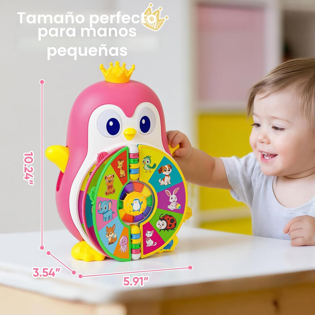 Cley - Juguetes musicales de pingüino para niñas de 1 año, juguetes educativos bilingües para bebés de 1 a 2 años con 5 temas, sonido y luz, aprendizaje de primera palabra de 12 a 18 meses, regalos de