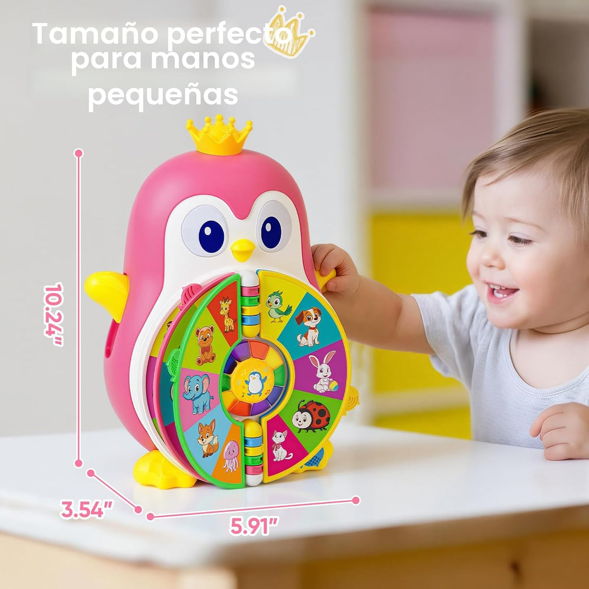Cley - Juguetes musicales de pingüino para niñas de 1 año, juguetes educativos bilingües para bebés de 1 a 2 años con 5 temas, sonido y luz, aprendizaje de primera palabra de 12 a 18 meses, regalos de