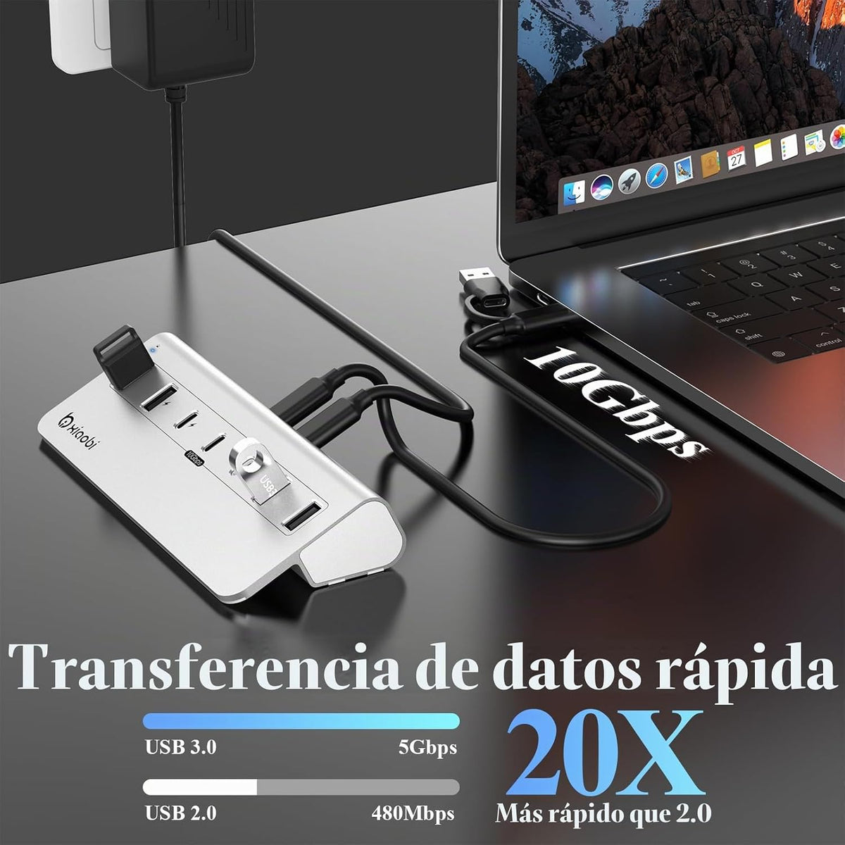 xiaobi, Bi-H07, hub USB de 4 puertos, alimentado