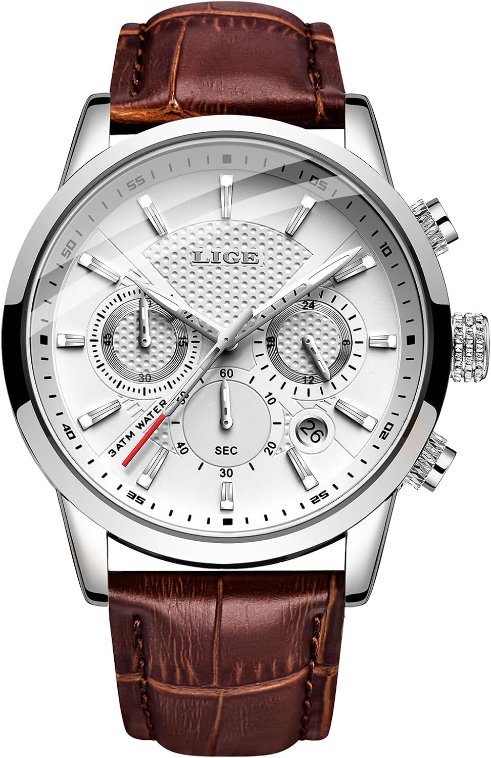 LIGE Reloj de Pulsera de Cuero para Hombres Analógico de Vestir Cronógrafo Impermeable Vintage Trabajo Casual Cuarzo con Calendario Cronógrafo Lúmenes Resistente al Agua 30M Reloj Clásico para Hombres