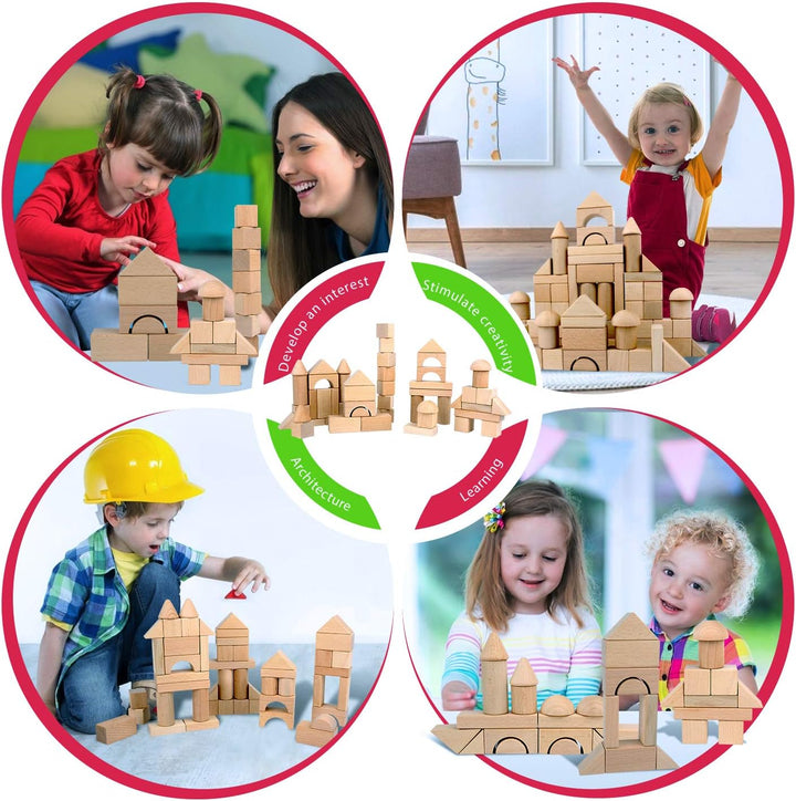 Migargle Bloques de madera para niños, 80 piezas, bloques de constr...