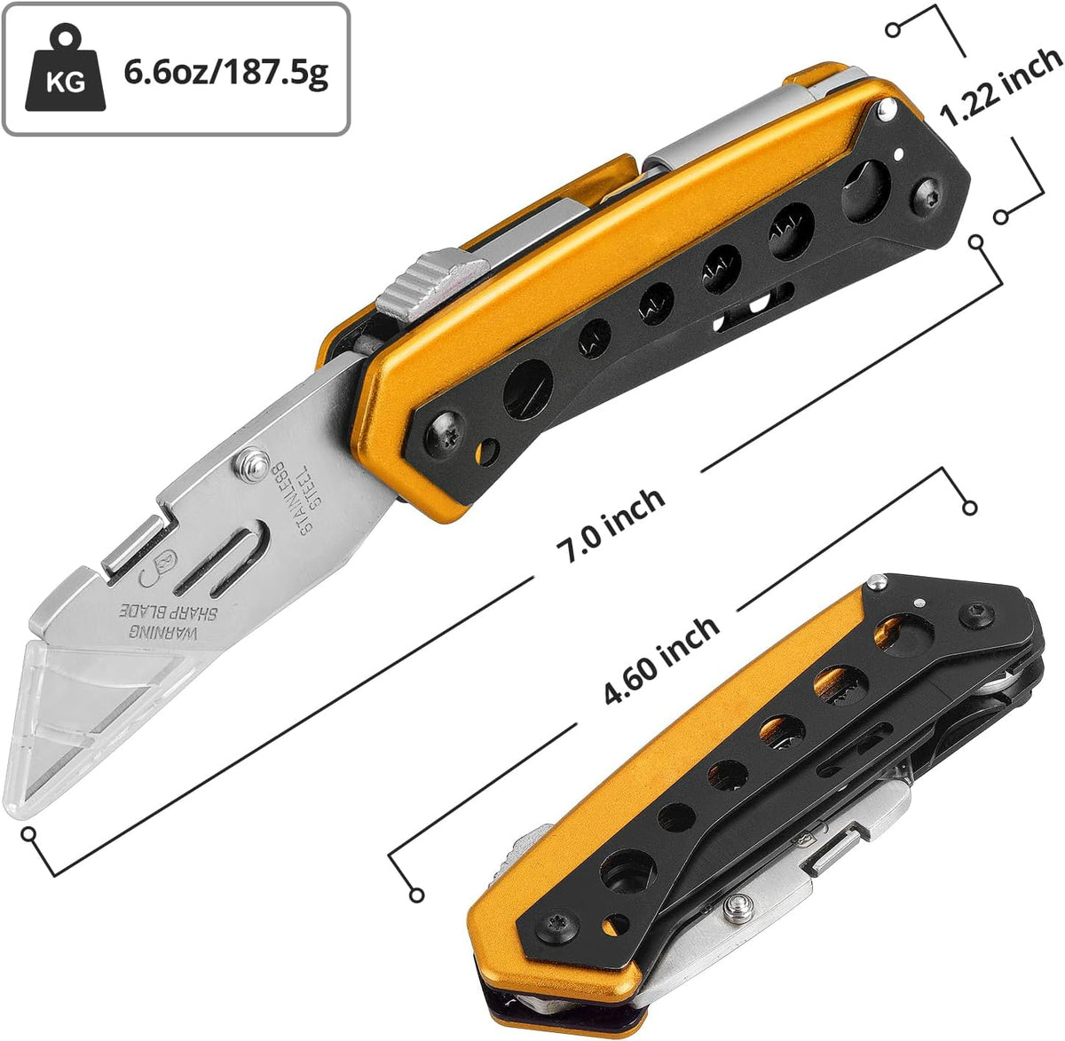 Cuchillo Utilitario Plegable, Cuchillo Cortador de Cajas, Cuchillos de Trabajo con Navaja, Multiherramienta de Cuchillos Utilitarios 6 en 1 con 5 Cuchillas, Destornillador, Sierra, Clip para