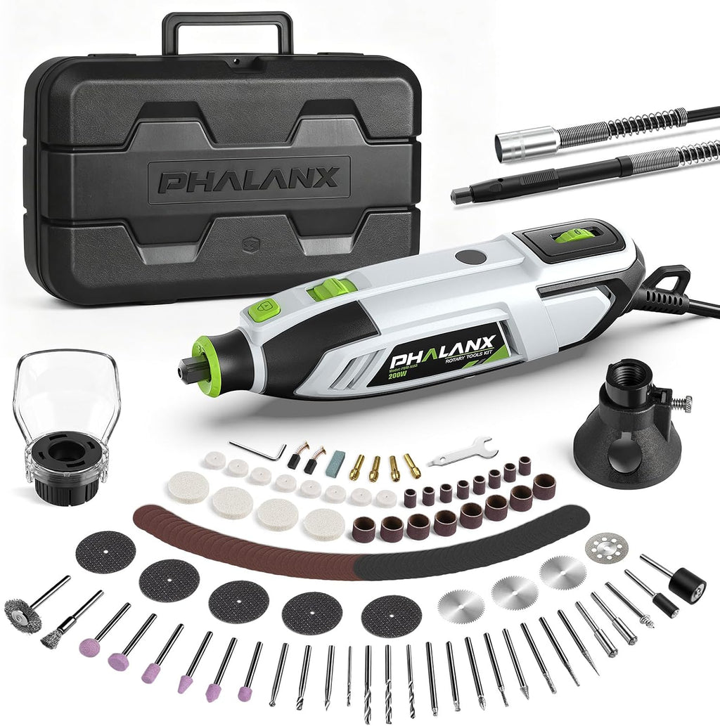 Kit de herramientas rotativas de 200 W, 10000-38000 rpm, multiherramienta de 6 velocidades con eje flexible y kit de accesorios de 132 piezas, herramientas rotativas eléctricas para manualidades de
