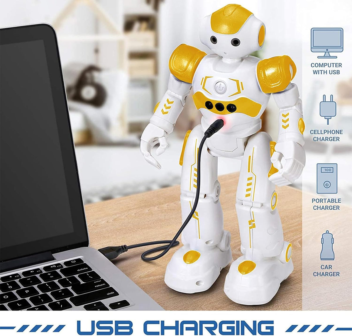 KingsDragon - Robot RC, juguetes para niños, gestos y detección programable, robot inteligente a control remoto para niños de 3 a 8 años, regalo de cumpleaños, amarillo