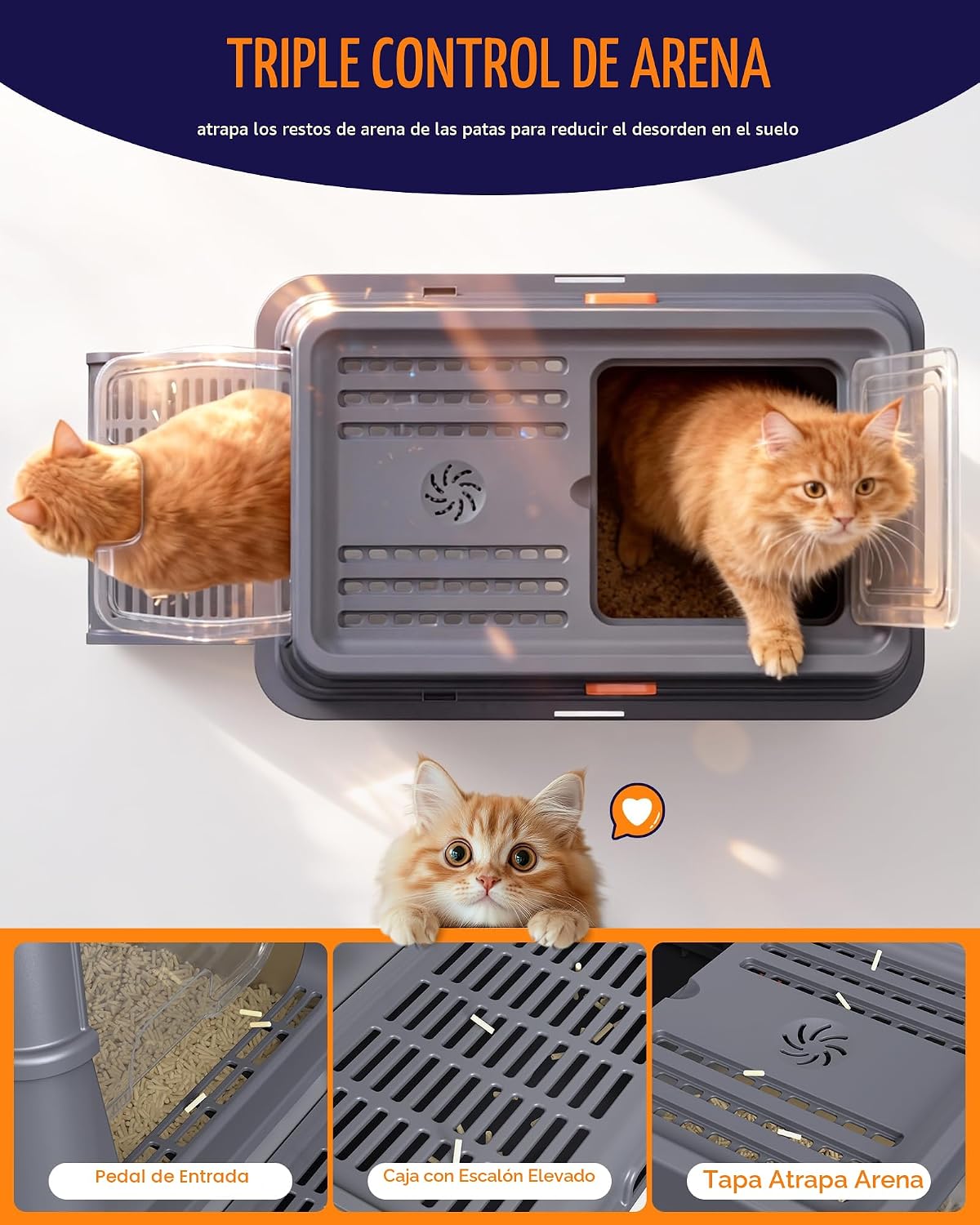 Powools Caja de arena cerrada de acero inoxidable para gatos, 17.1x13.2x15