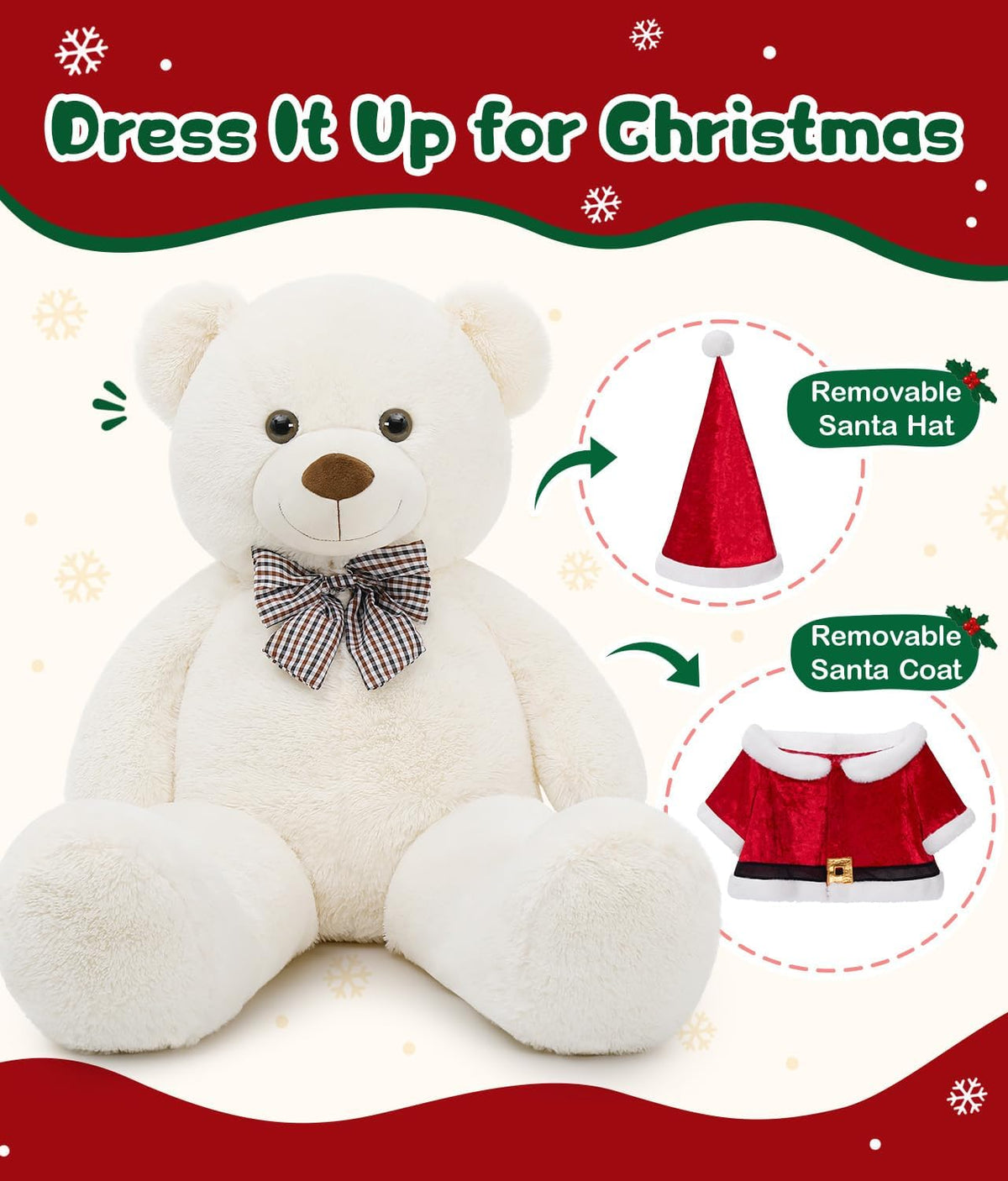 MaoGoLan Peluche de Navidad de 39 pulgadas, oso de peluche grande