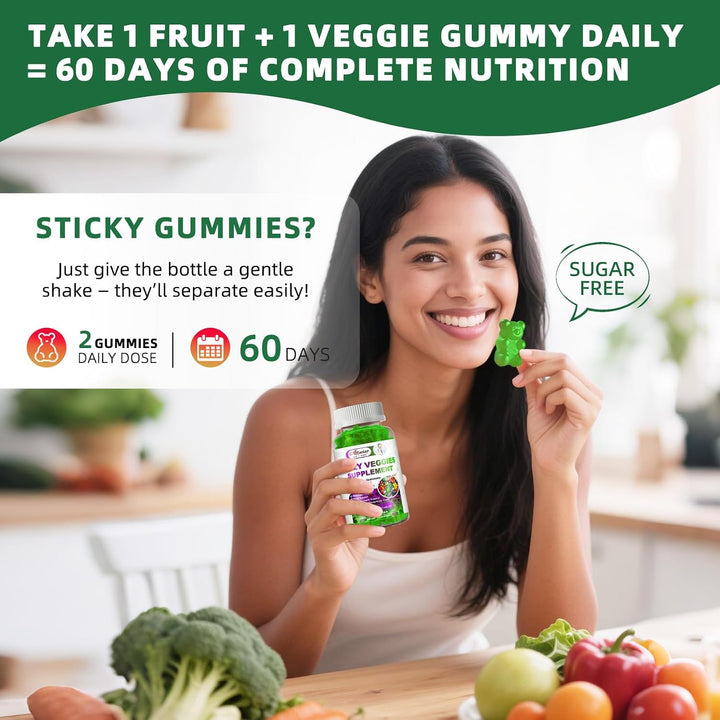 Gomitas de frutas y verduras sin azúcar, súper verduras con 23 frut...