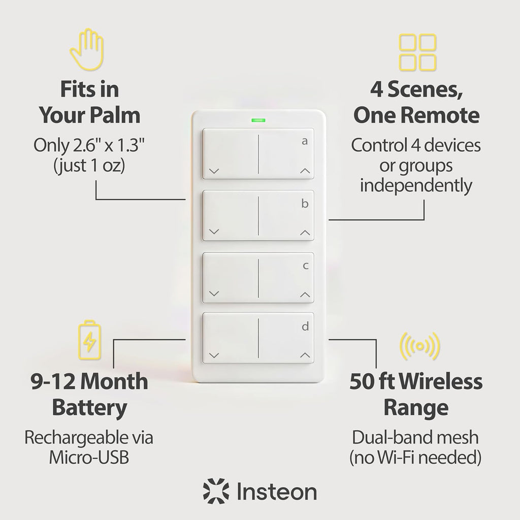 INSTEON Mini control remoto - 4 escenas - controla las luces, 2342-232, 3.7 volts