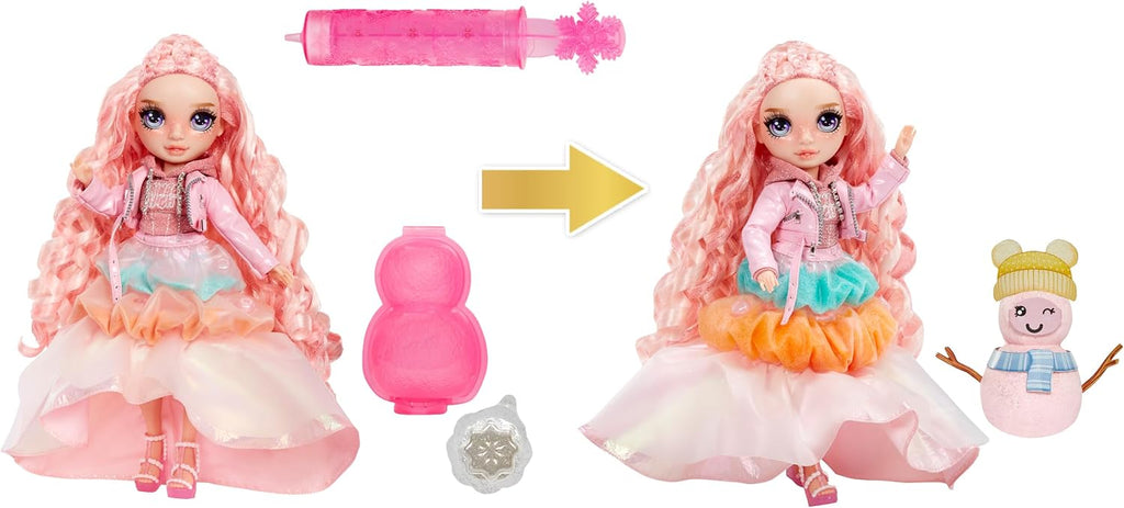 Rainbow High Winter Wonderland Bella - Muñeca de moda rosa de 11 pulgadas con nieve mágica oculta en la moda que se hincha con agua y kit de muñeco de nieve, gran regalo para niños de 4 a 12 años
