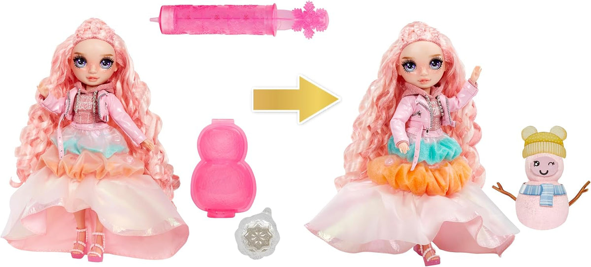 Rainbow High Winter Wonderland Bella - Muñeca de moda rosa de 11 pulgadas con nieve mágica oculta en la moda que se hincha con agua y kit de muñeco de nieve, gran regalo para niños de 4 a 12 años