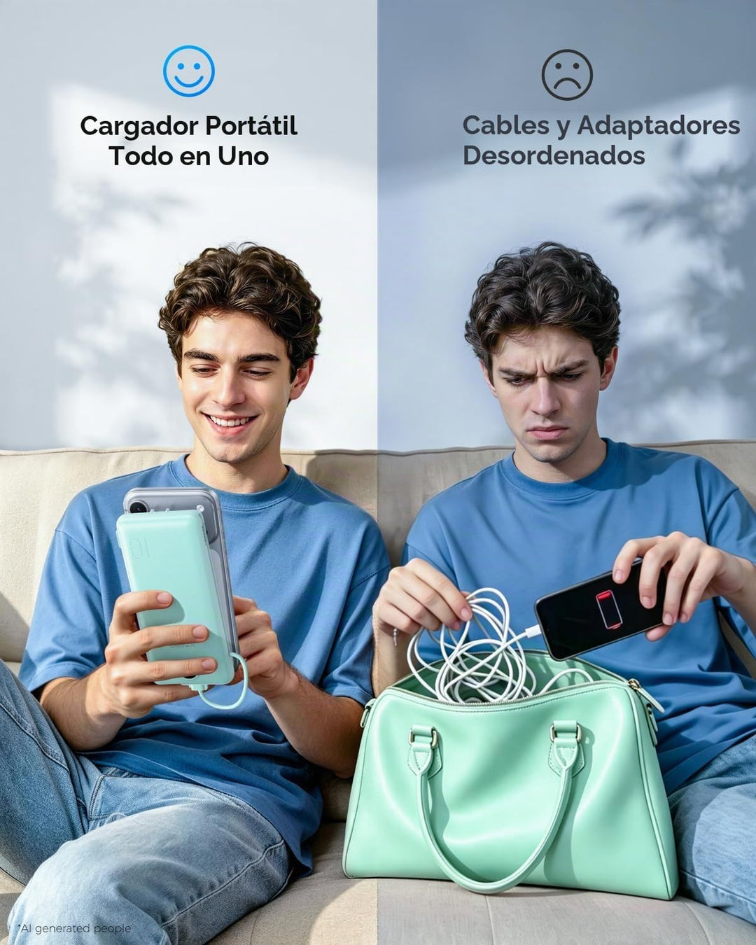 VEGER Cargador portátil con enchufe AC incorporado y cables, banco...