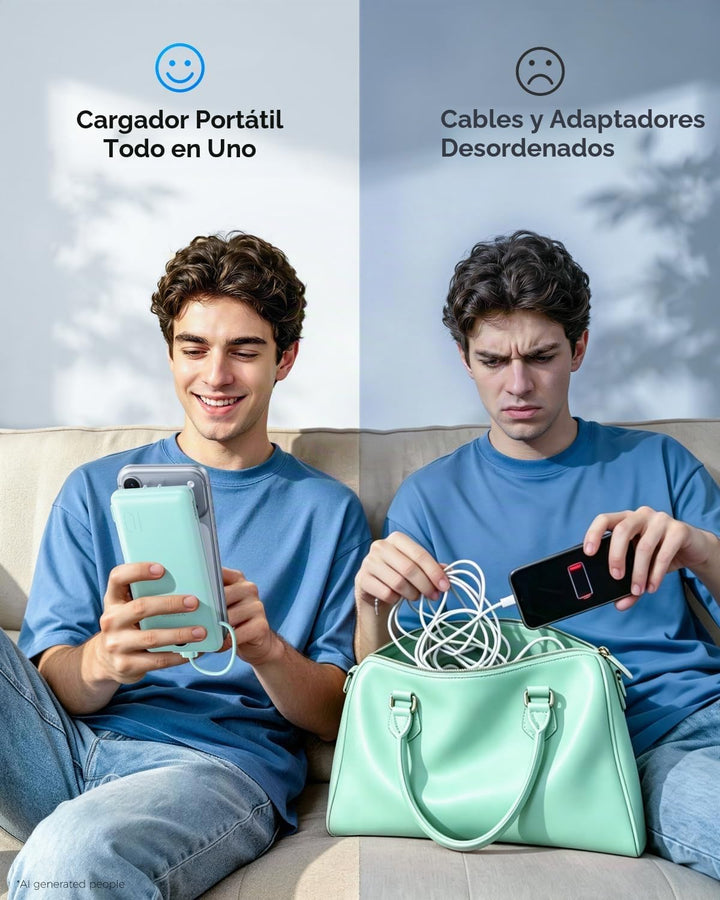VEGER Cargador portátil con enchufe AC incorporado y cables, banco...