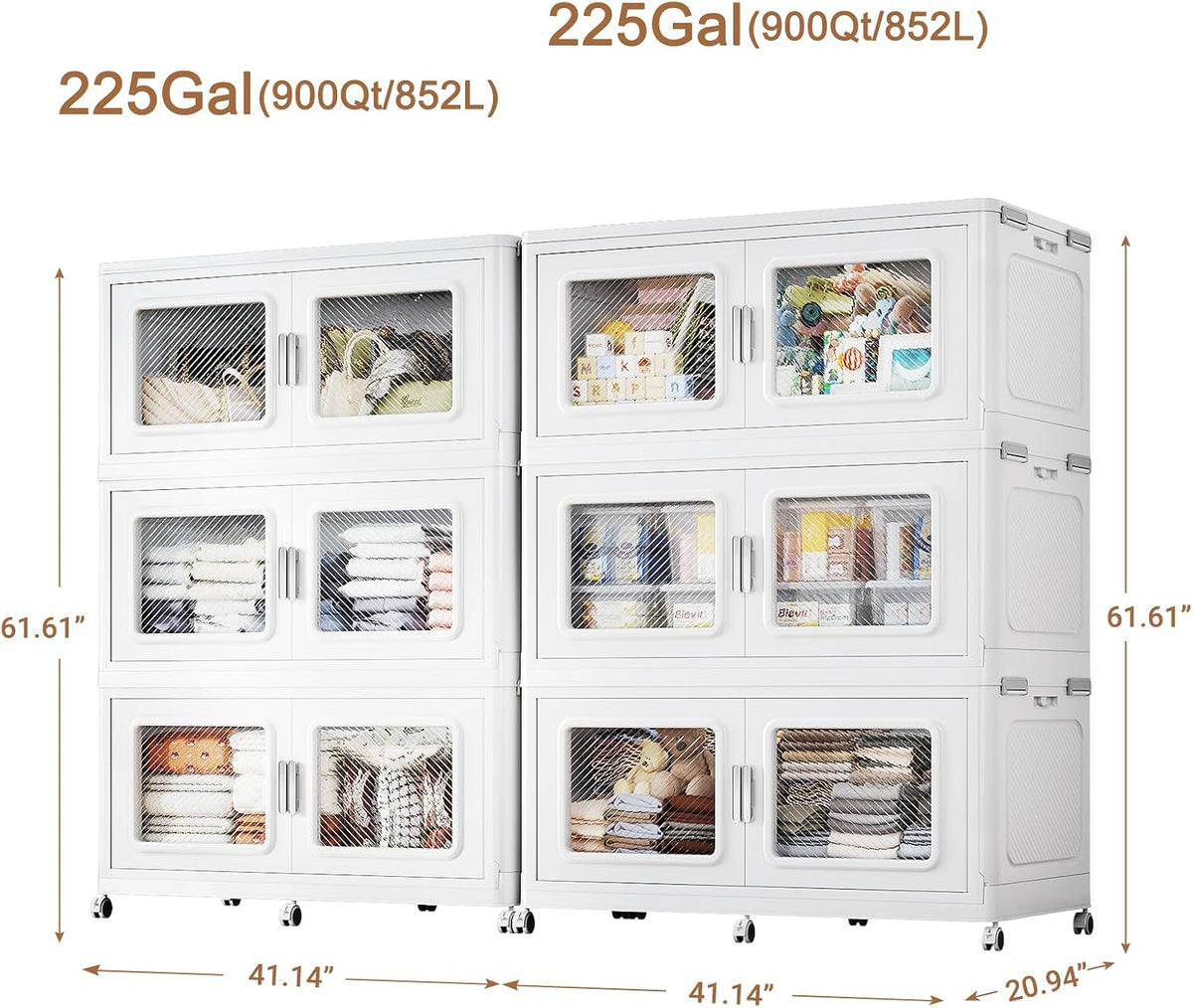 BROVIEW Contenedores de almacenamiento apilables extra grandes de 450 galones con tapas y ruedas, cajón de plástico plegable resistente de 1800 cuartos de galón, caja de almacenamiento abierta para