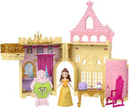 Mattel Juguetes de Princesas Disney, juegos apilables para la hora del cuento, castillo de Bella, casa de muñecas apilable con pequeña muñeca y 9 piezas, inspirados en la película de Disney