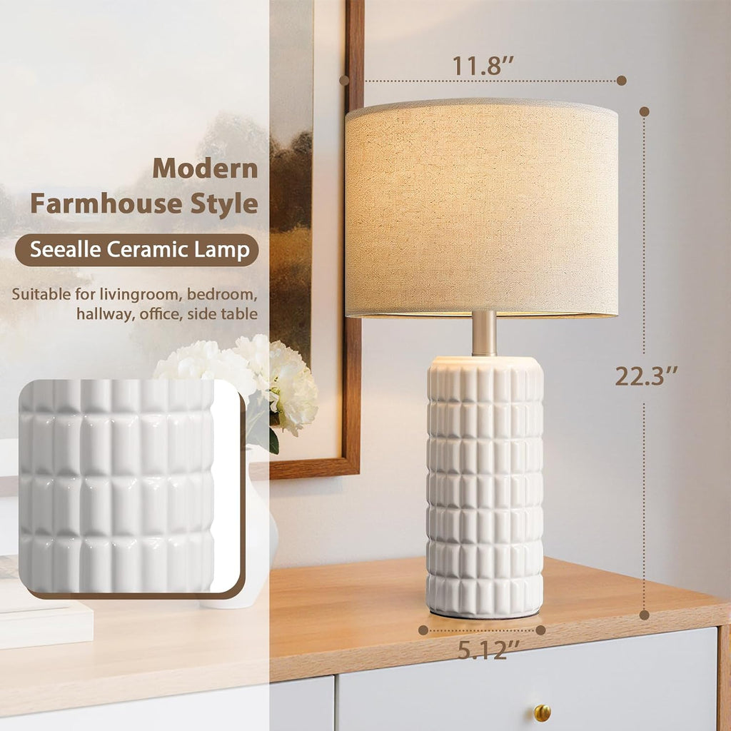 Juego de 2 lámparas de mesa modernas de cerámica de 23", para dormitorio, blanco