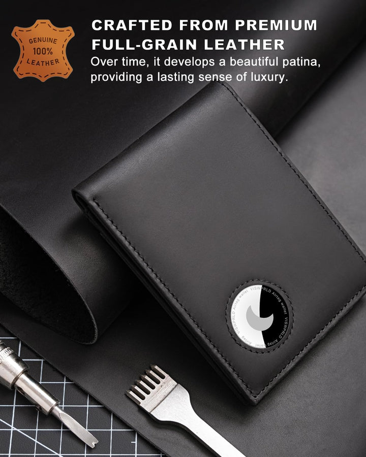BROSHOPP Billetera Airtag para Hombres, Billetera Bifold de Cuero d...