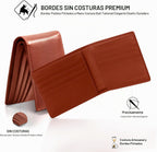 Billetera de cuero de grano completo para hombre, minimalista, delgada, plegable, con bloqueo RFID, con bolsillo para efectivo, 8 ranuras para tarjetas (marrón coñac)