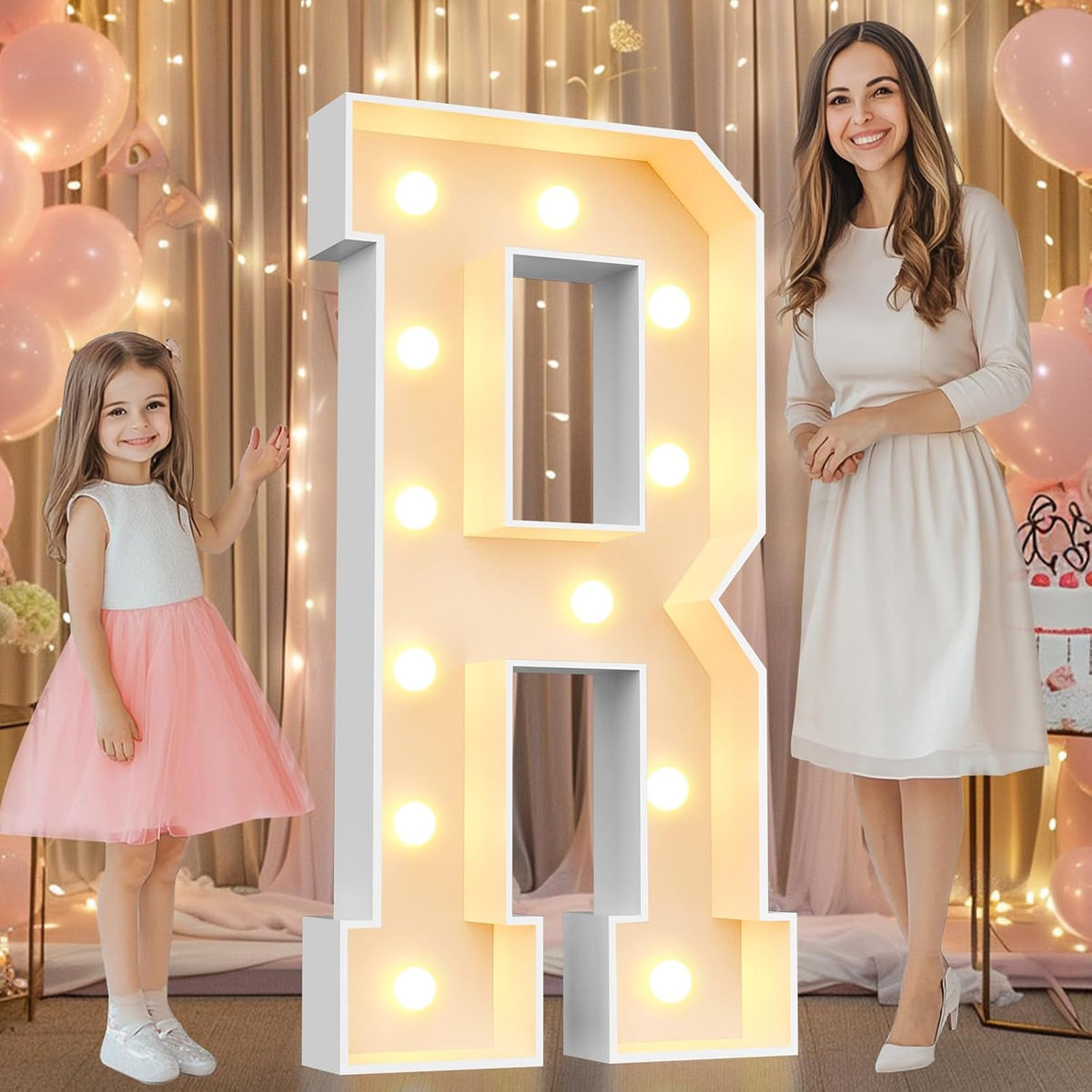 Letras iluminadas de marquesina de 4 pies, letras de marquesina de 4 pies de alto, letras iluminadas de mosaico gigante para fiesta de cumpleaños, baby shower, regreso a casa, decoración de boda, letra grande R