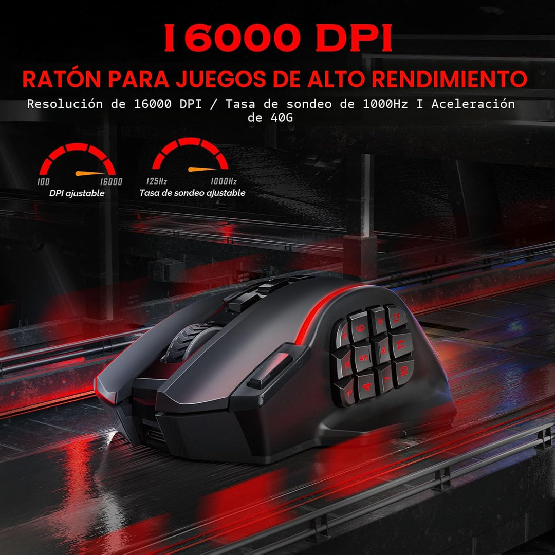 Redragon Ratón inalámbrico para juegos, ratón MMO para juegos con h...