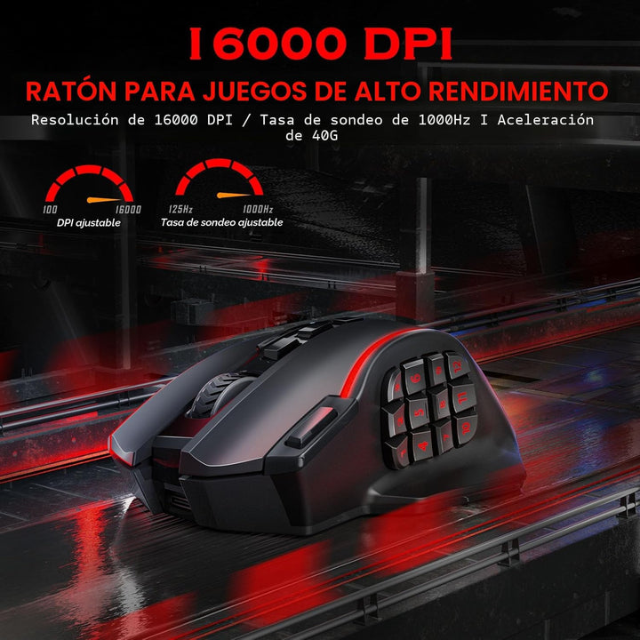 Redragon Ratón inalámbrico para juegos, ratón MMO para juegos con h...