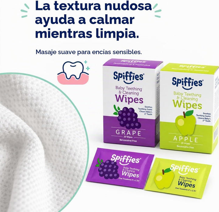 Spiffies - Toallitas de dientes de xilitol para bebés, manzana y uv...