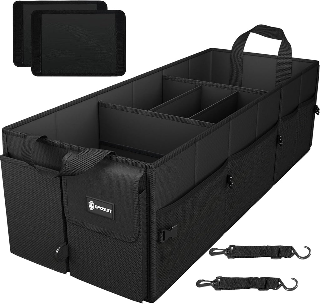Organizador de maletero extragrande de 98 litros, plegable, con divisores extraíbles y correas de seguridad ajustables para automóvil, SUV, camioneta