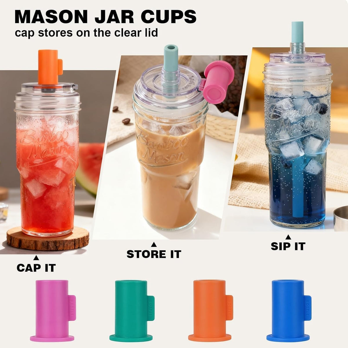 Vasos de vidrio con tapas y pajitas, vaso a prueba de fugas, vaso de café de 24 onzas, vaso de tapa a prueba de fugas, popote de silicona, reutilizable, taza de café helado, batido de café