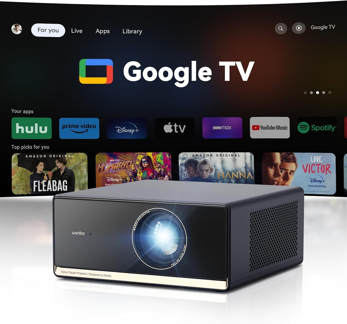 Proyector Wanbo X5 Pro Google TV compatible con 4K