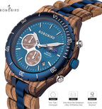 BOBO BIRD Reloj de madera de cuarzo para hombre, acero inoxidable, aleación de sándalo rojo, reloj de pulsera para hombre, función clásica, cronógrafo, manecillas luminosas, visualización de fecha de