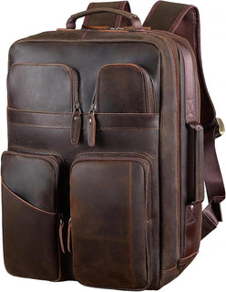 TIDING Mochila para portátil de cuero de grano completo de 17.3 pul...