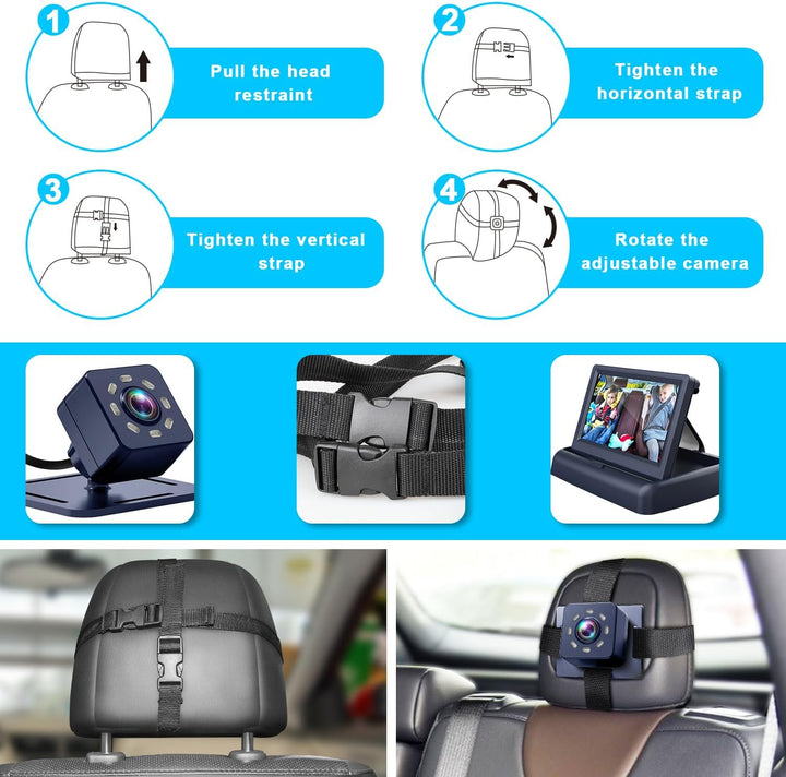 Espejo de coche para bebé con pantalla de función de visión nocturn...
