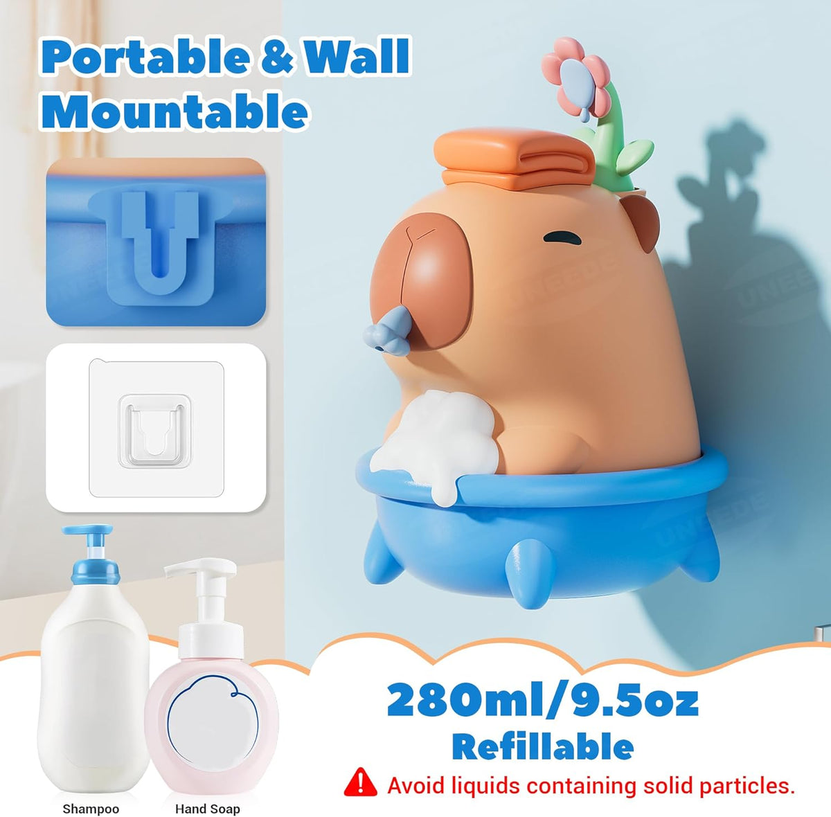 Capybara - Dispensador de jabón de manos, espuma automática sin contacto con sensor avanzado, IP7 impermeable, portátil y recargable para montaje en pared, 9.5 onzas, bonita silicona suave para