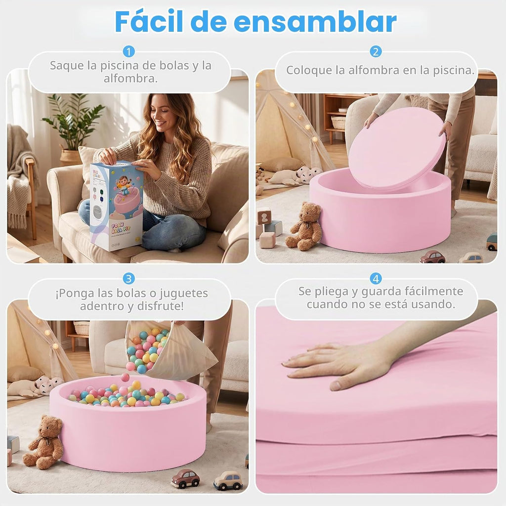 Piscina de Bolas de Espuma, 35.4" x 11.8" Piscina de Bolas para Niños Pequeños - Rosa