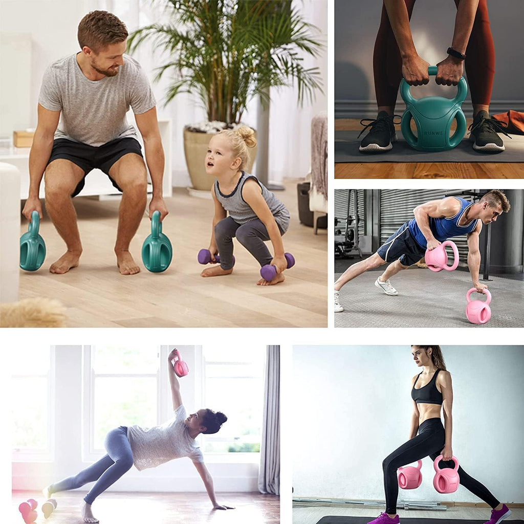 RUNWE - Juego de pesas rusas con 3 asas - Peso para mujeres, opciones de 5, 10, 15 y 20 libras para giros rusos, ejercicio abdominal, levantamiento de pesas y ejercicio de fitness core para gimnasio