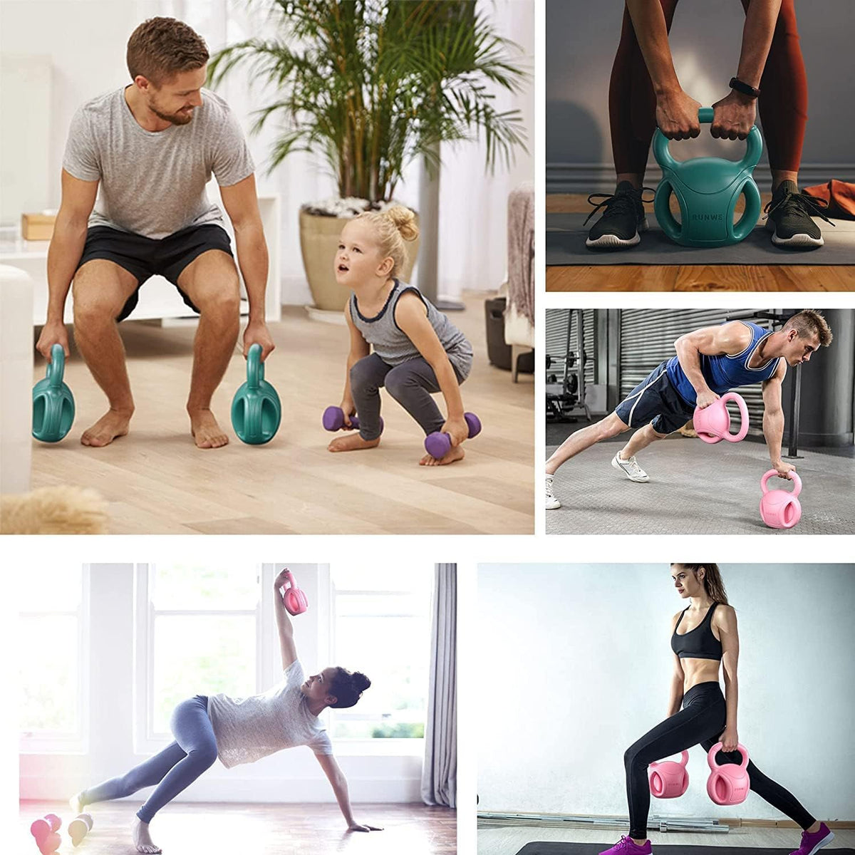 RUNWE - Juego de pesas rusas con 3 asas - Peso para mujeres, opciones de 5, 10, 15 y 20 libras para giros rusos, ejercicio abdominal, levantamiento de pesas y ejercicio de fitness core para gimnasio