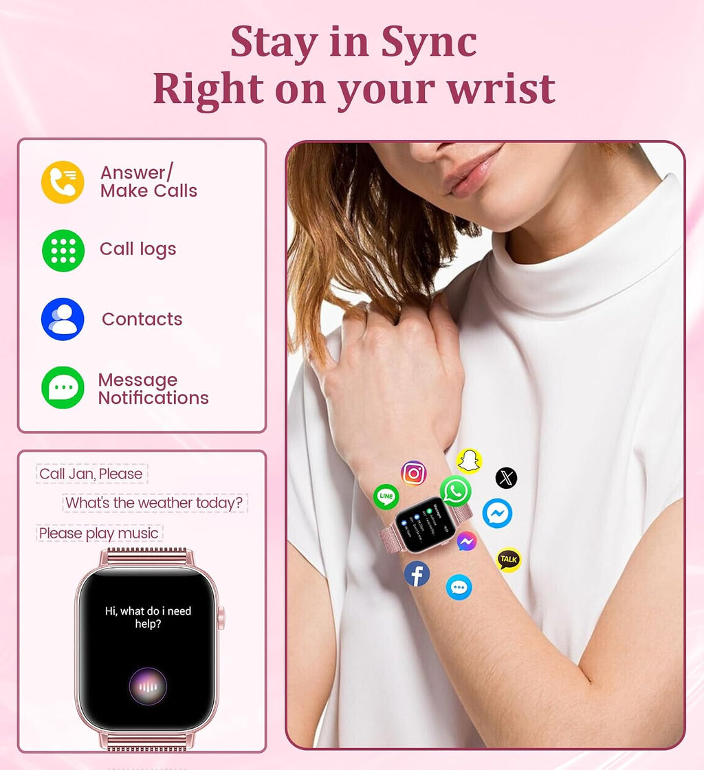 Reloj inteligente de 1.83 pulgadas para mujer con llamada Bluetooth (respuesta/marcación), rastreador de actividad física con más de 100 modos deportivos, monitor de frecuencia cardíaca/sueño, podómetro, relojes inteligentes para mujer, compatible con