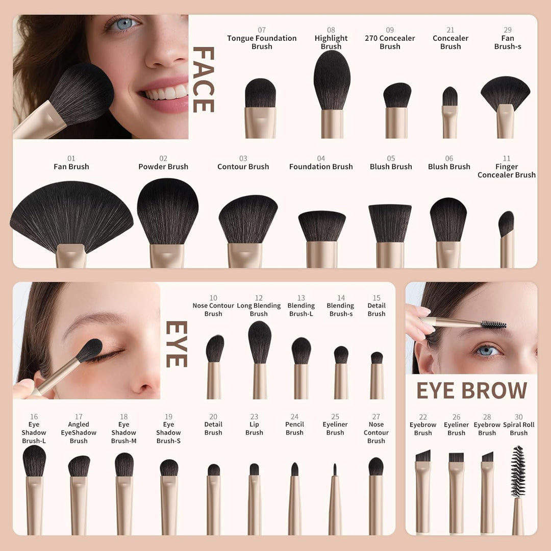 docolor - Juego de 30 brochas de maquillaje profesionales Kabuki si...