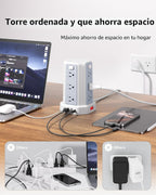 SMALLRT Power Strip - Cable de extensión de 6.5 pies con 12 tomas de corriente alterna múltiples, 4 USB (1 USB C), estación de carga de escritorio para hogar, oficina, universidad, dormitorio esencial