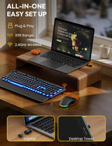 Teclado y mouse inalámbricos, máquina de escribir retroiluminada co...