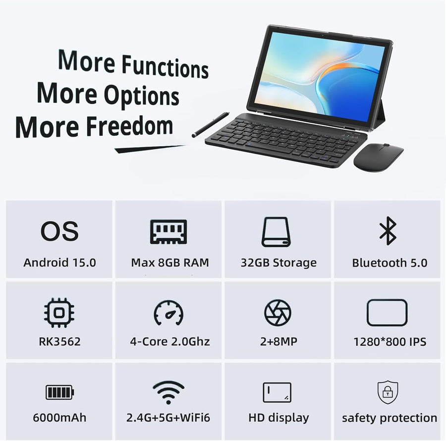 Android 15 Tablets 10 pulgadas, 2 en 1 Tablet con funda para teclad...