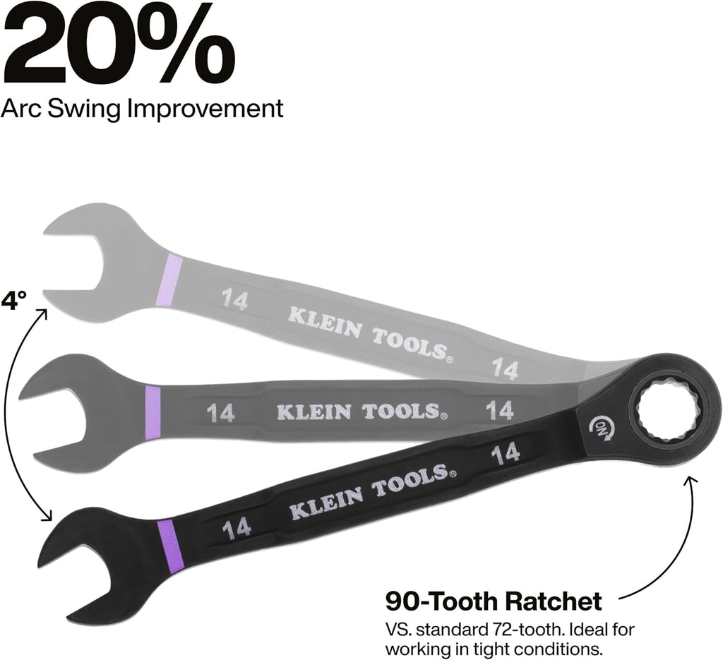 KLEIN TOOLS 69408MG - Juego de llaves de trinquete combinadas, métricas, 8 piezas, 8 a 19 mm, aleación de acero, funda de espuma, 90 dientes