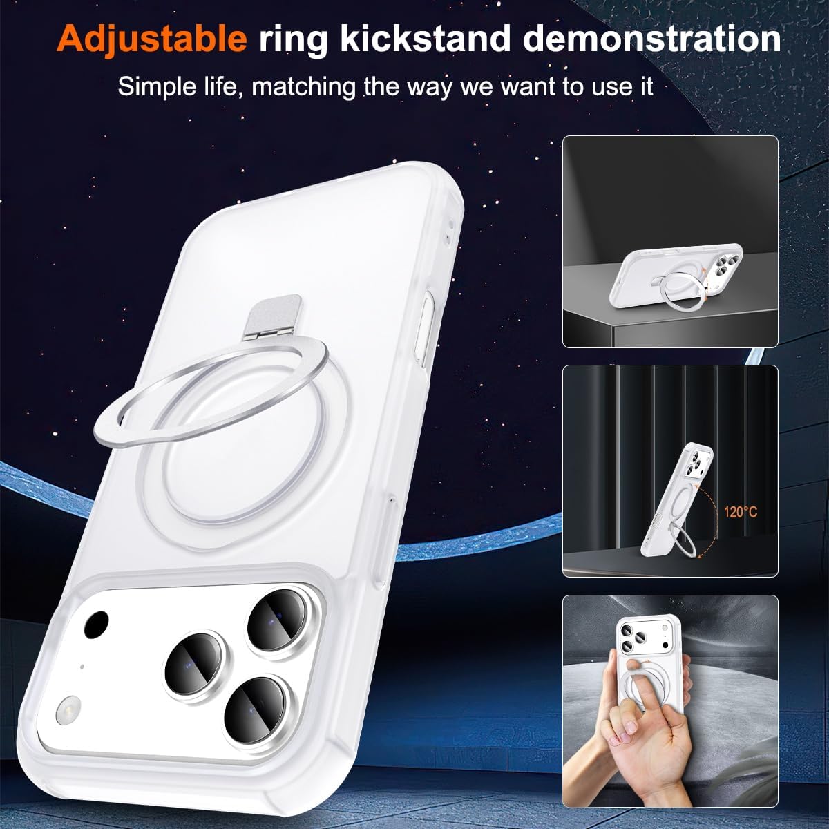 Compatible con iPhone 17 Pro Max Funda con Soporte, Blanco Escarchado