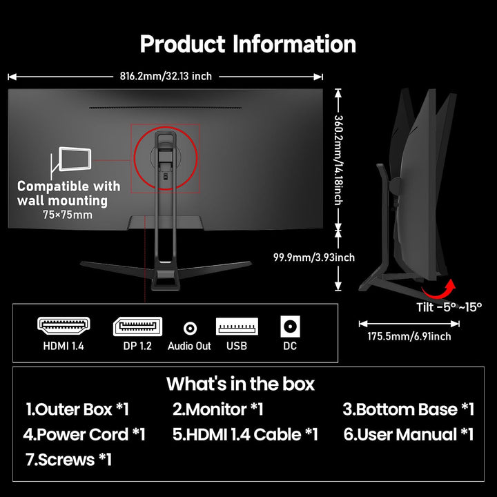 Monitor de juego Gawfolk de 34 pulgadas IPS 120Hz, pantalla ultra a...