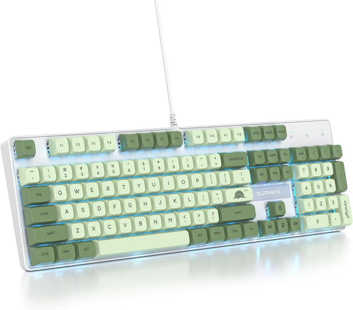 Owpkeenthy Teclado mecánico verde para juegos de tamaño completo co...