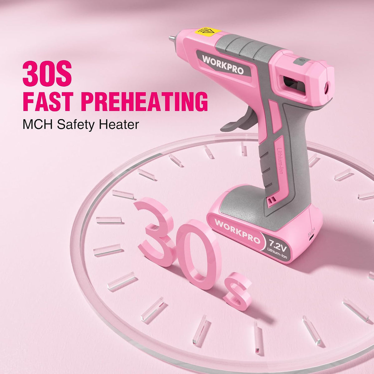 WORKPRO Pistola de pegamento caliente inalámbrica, precalentamiento rápido de 30 segundos, kit de pistola de pegamento de doble temperatura de 7.2V con 50 varillas de pegamento, bolsa de