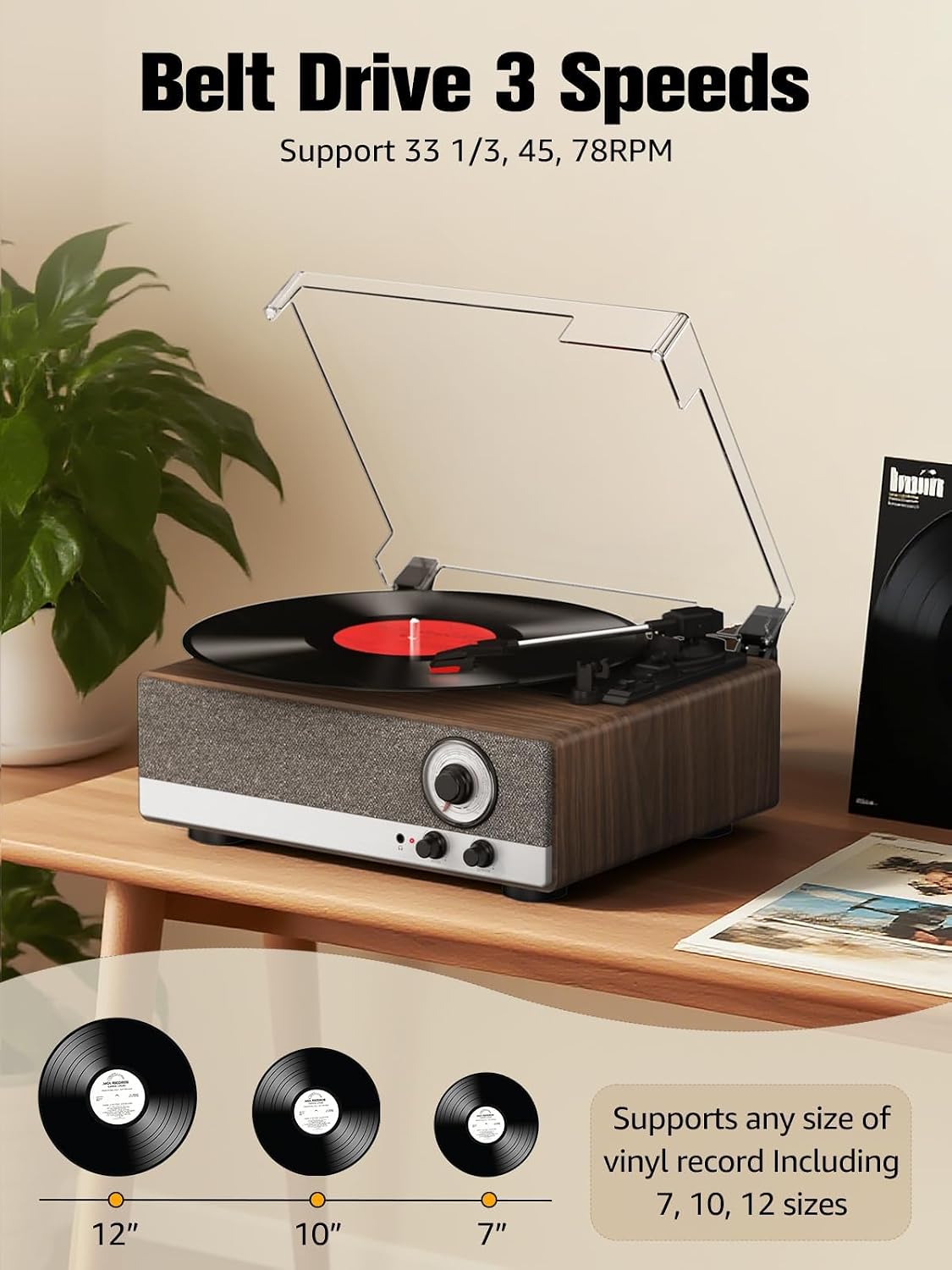 Tocadiscos de vinilo 7 en 1, tocadiscos Bluetooth con
